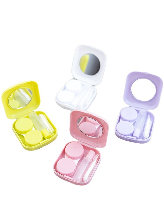 مجموعة مكونة من 4 حافظات عدسات لاصقة ملونة مع مرآة، متينة، مضغوطة، محمولة، مجموعة تخزين للنقع (الألوان عشوائية) - Image 1